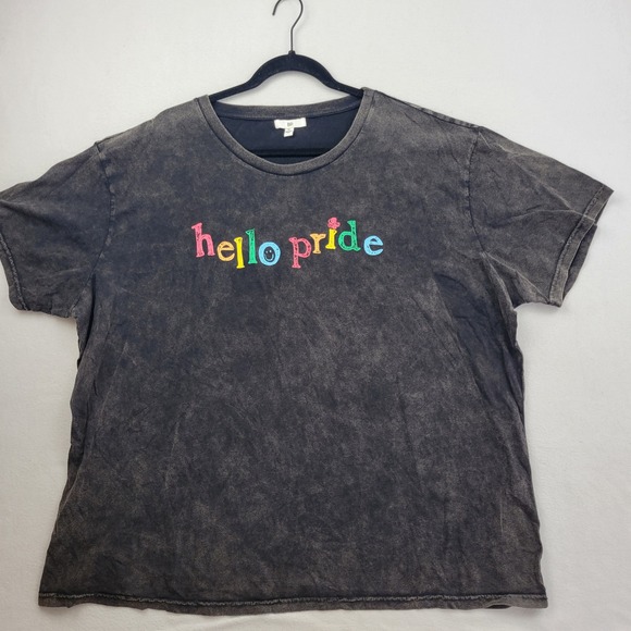 BP Hello Pride Mineral Wash Graphic T-Shirt Grey Women XL Top Shirt Pullover New - Picture 2 of 16